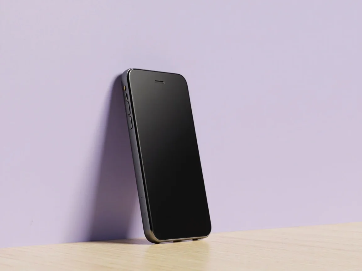 Editorial photograph of a generic black smartphone leaning against a pale wall on a wooden surface, illustrating the Sorare app card economy view