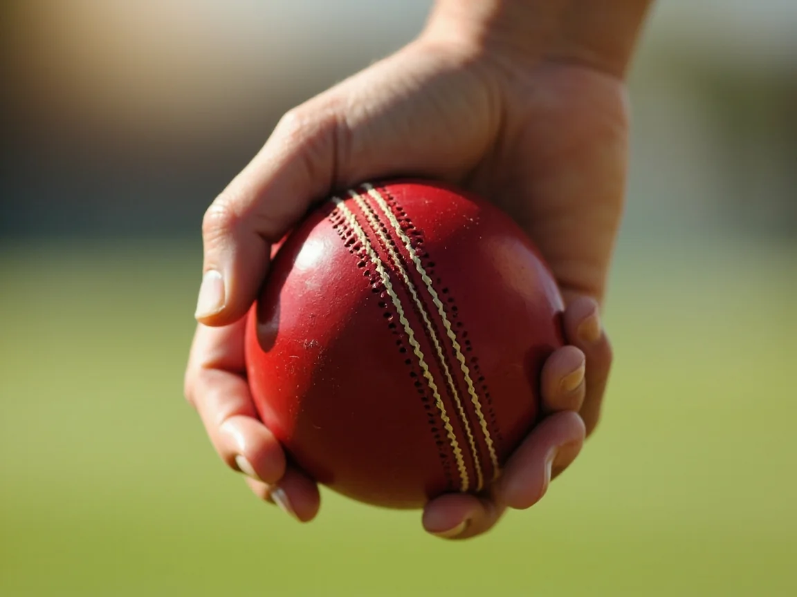 Editorial close-up of a spin bowler's hand gripping a red cricket ball at the point of release, used as a card-rarities hero thumbnail